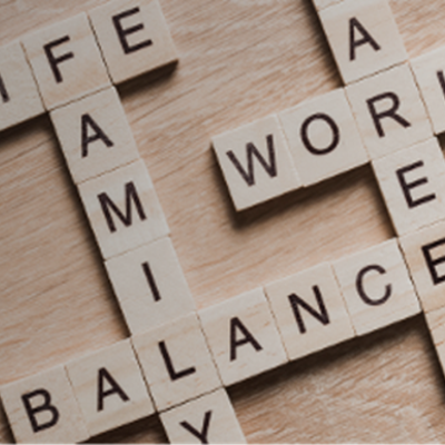 Work life balance text displayed with wooden blocks