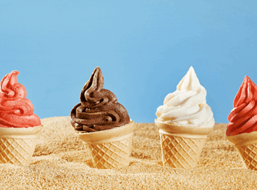 Ice cream cones on a beach 