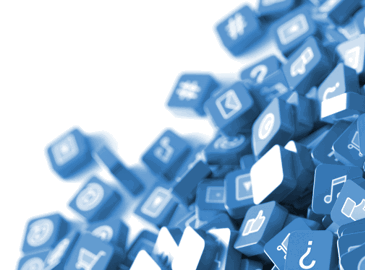 A pile of small tiles with Facebook icons