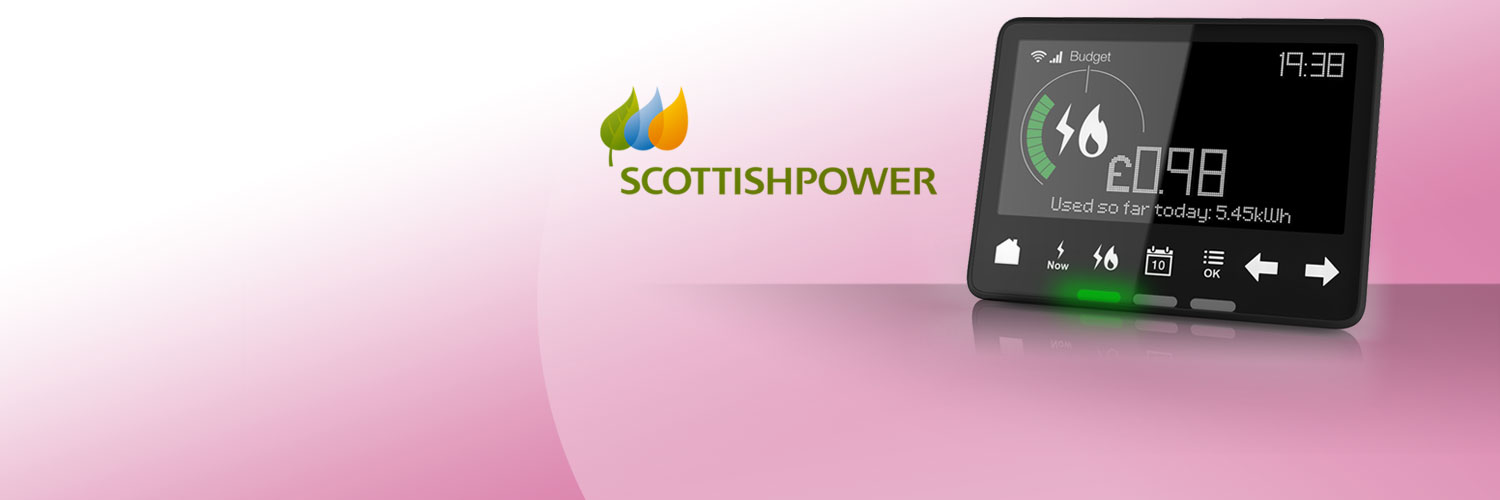 Scottish Power logo and digital energy monitoring device banner