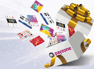 Gift cards and gift cards flying out of present box