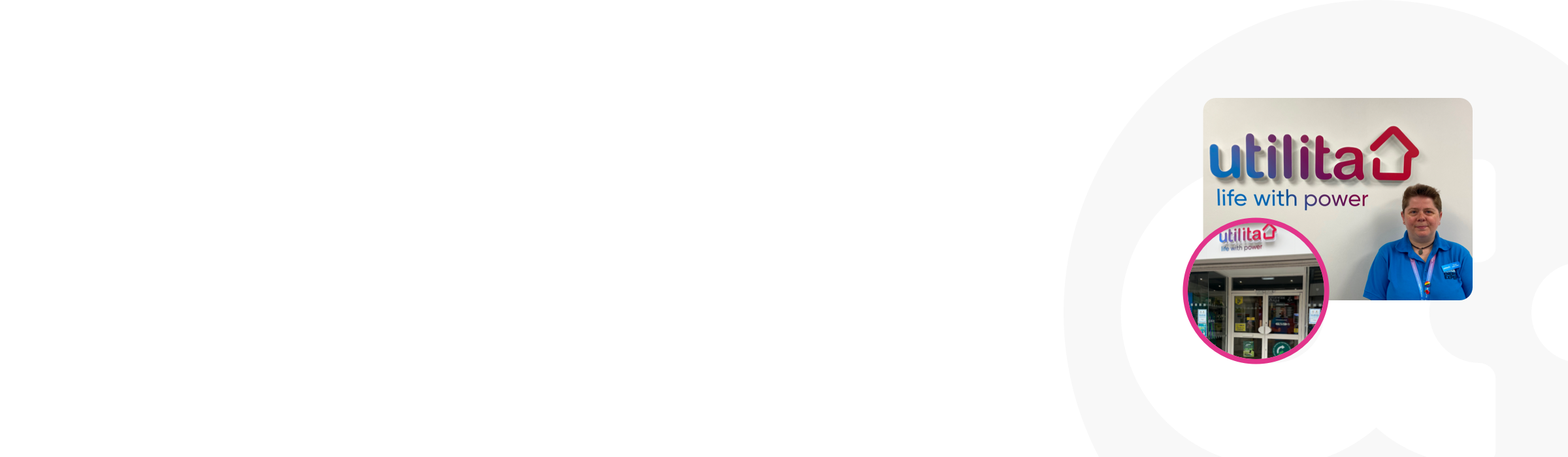 A white banner featuring an Alphyra watermark and A Utilita employee and logo 