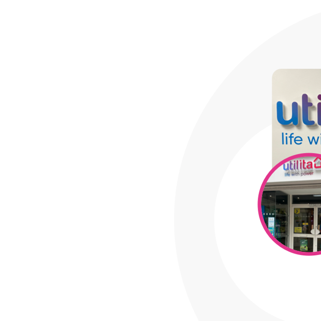 A white banner featuring an Alphyra watermark and A Utilita employee and logo