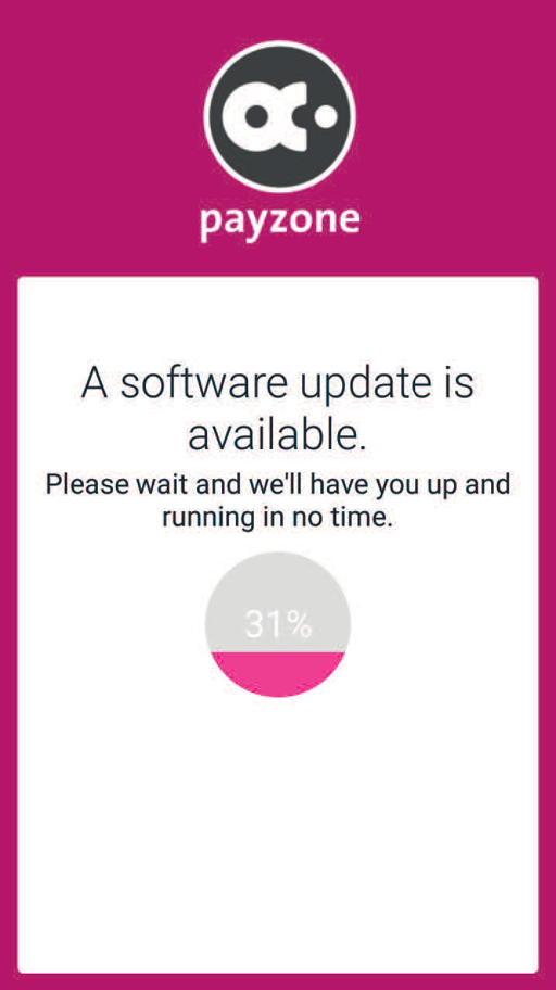 Payzone Plus device displaying software update is available message on screen