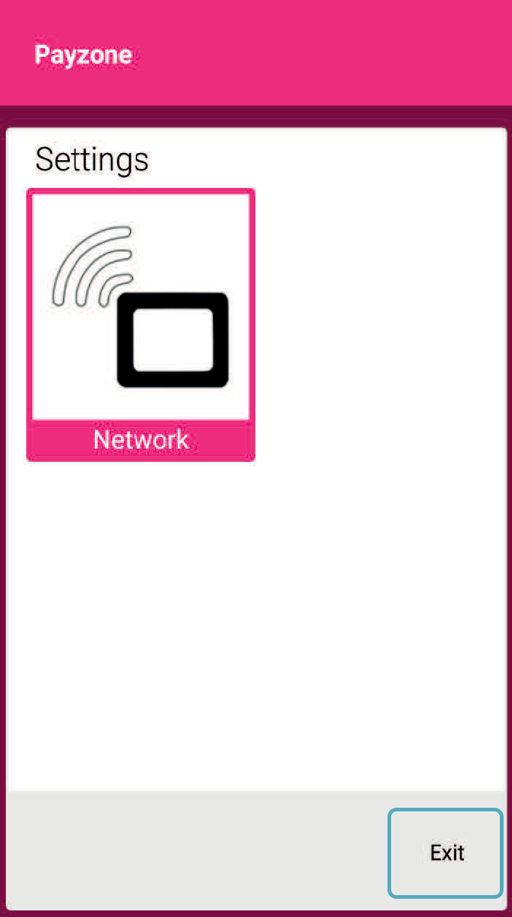 Payzone Plus device displaying selected Network settings option on screen