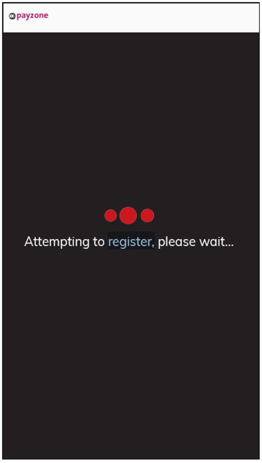 Payzone Plus device displaying Attempting to register screen