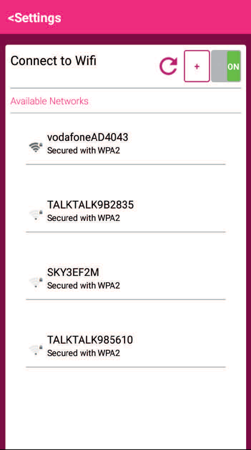 Payzone Plus device displaying Connect to Wi-Fi option and available networks on screen