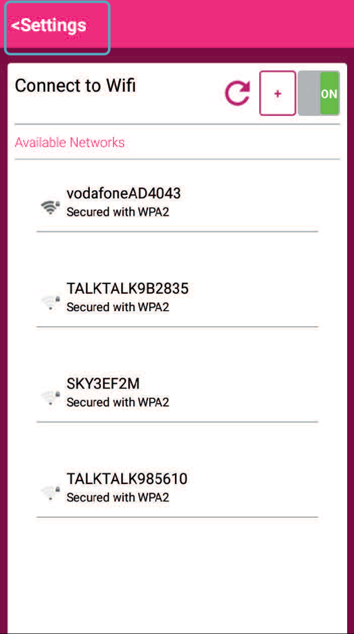 Payzone Plus device displaying Connect to Wi-Fi on settings screen