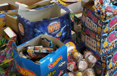 Stacks of stock in a store room