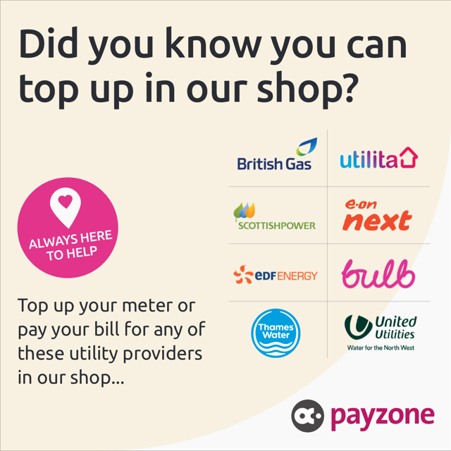 Did you know you can top up in our shop graphic with energy brand logos