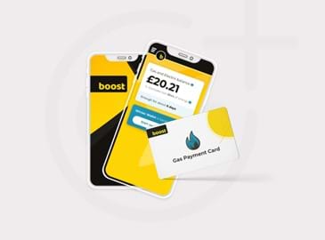 Boost energy payments cards in a circle on a grey background
